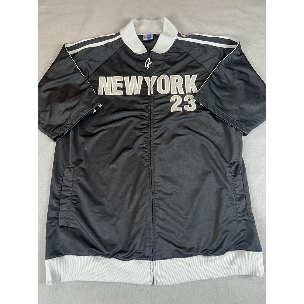Vintage New York 23 Short Sleeve Full Zip Track Jacket Black White Mens XL